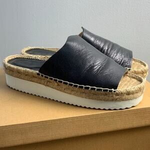 PENELOPE CHILVERS BLACK LEATHER ESPADRILLE SLIDES SIZE 8